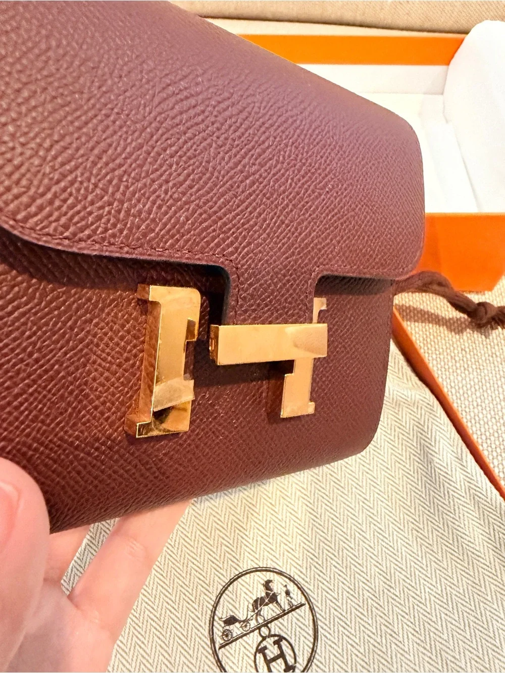 HERMES Constance Wallet in Burgundy with ROSE Gold Hardware